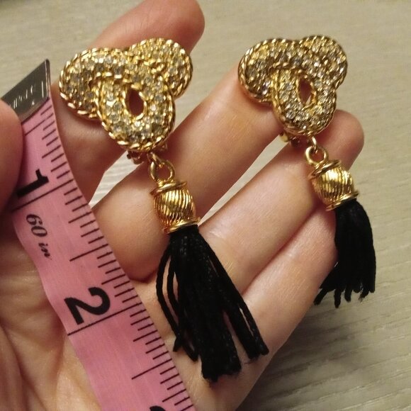 Swarovski Dangle Crystal Tassel Clip-on Earrings Celtic Twist - Picture 4 of 11